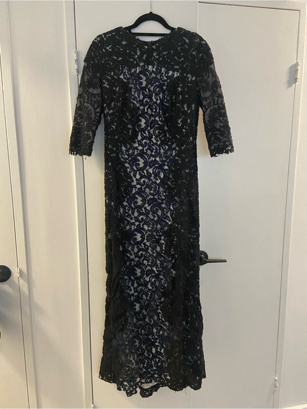 Elegant Black & Navy Lace Gown